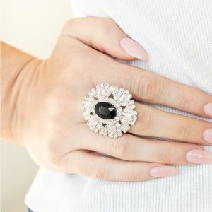 Very Shiny Stretch Silver and Black Ring.